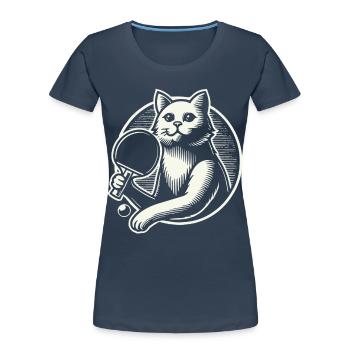 Niedliche Katze Spielt Tischtennis Kunst - Frauen Premium Bio T-Shirt - Navy - Vorne - Mia (176cm)