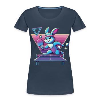 Vaporwave Lapin de Tennis de Table Sinthwave Retro - T-shirt bio Premium Femme - bleu marine - Devant - Mia (176cm)