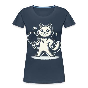 Chat mignon jouant au ping-pong - T-shirt bio Premium Femme - bleu marine - Devant - Mia (176cm)