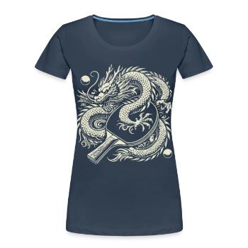 Dragons and table tennis bats Artistic motif - Women's Premium Organic T-Shirt - navy - Front - Mia (176cm)