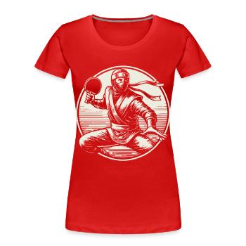 Retro Ninja Table Tennis Player Artwork Design - Women's Premium Organic T-Shirt - navy - Front - Mia (176cm)