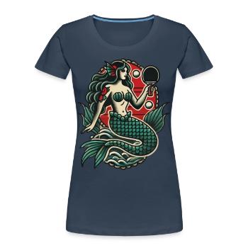Tatouage rétro style tennis de table sirène - T-shirt bio Premium Femme - bleu marine - Devant - Mia (176cm)