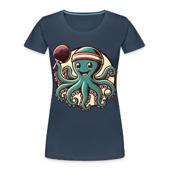 Lustiger Oktopus Tischtennis Cartoon Retro - Frauen Premium Bio T-Shirt - Navy - Vorne - Mia (176cm)