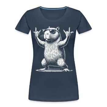 Funny Capybara Heavy Metal Festival Party - T-shirt bio Premium Femme - bleu marine - Devant - Mia (176cm)