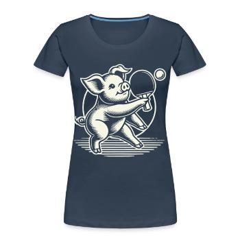 Lustiges Tischtennis Schwein Niedlich Motiv - Frauen Premium Bio T-Shirt - Navy - Vorne - Mia (176cm)