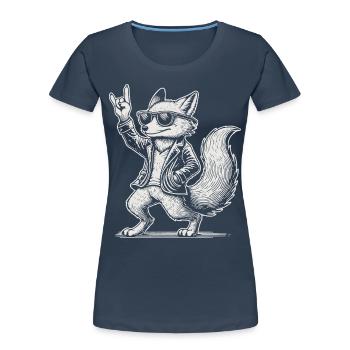 Musique rock Drôle Heavy Metal Fox Concert - T-shirt bio Premium Femme - bleu marine - Devant - Mia (176cm)