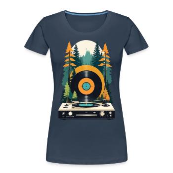 Retro Musik Szene Plattenspieler Wald Design - Frauen Premium Bio T-Shirt - Navy - Vorne - Mia (176cm)