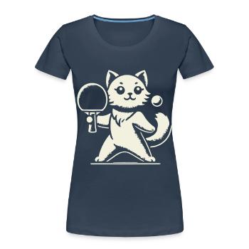 Cute Cat Playing Table Tennis Joy - Women's Premium Organic T-Shirt - navy - Front - Mia (176cm)