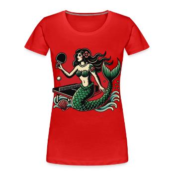 Tatouage rétro Style Tennis de table Sirène Design - T-shirt bio Premium Femme - bleu marine - Devant - Mia (176cm)