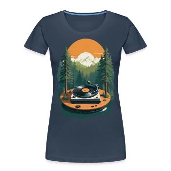 Musik Streetwear Outfit Plattenspieler Natur - Frauen Premium Bio T-Shirt - Navy - Vorne - Mia (176cm)