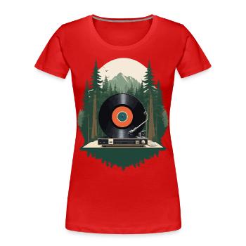 Musik Retro Streetwear Plattenspieler Landschaft - Frauen Premium Bio T-Shirt - Navy - Vorne - Mia (176cm)