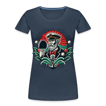Retro Table Tennis Tattoo Style Captain Design - Women's Premium Organic T-Shirt - navy - Front - Mia (176cm)