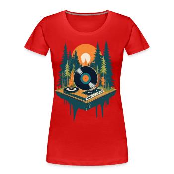 Musique Rétro Streetwear Platine vinyle - T-shirt bio Premium Femme - bleu marine - Devant - Mia (176cm)