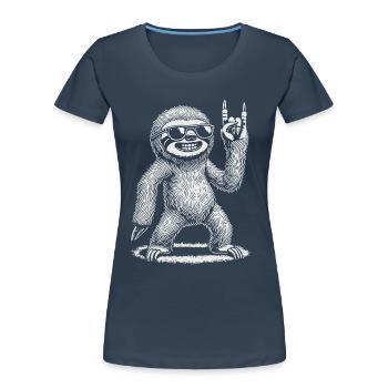 Rock Music Funny Concert Festival Sloth - Women's Premium Organic T-Shirt - navy - Front - Mia (176cm)