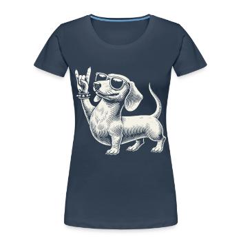 Cool teckel Rock Musique Heavy Metal Festival Fun - T-shirt bio Premium Femme - bleu marine - Devant - Mia (176cm)