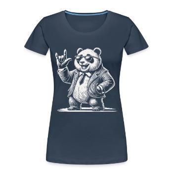 Retro Rock Music Panda With Sunglasses - Women's Premium Organic T-Shirt - navy - Front - Mia (176cm)