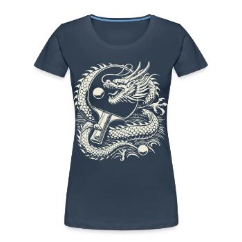 Œuvre d’art de tennis de table dragon avec raquette - T-shirt bio Premium Femme - bleu marine - Devant - Mia (176cm)