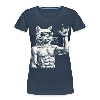 Rock Music Heavy Metal Cat Festival - Women's Premium Organic T-Shirt - navy - Front - Mia (176cm)