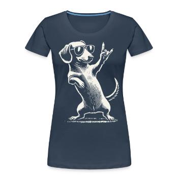 Rock Music Funny Dachshund Dog Concert Design - Women's Premium Organic T-Shirt - navy - Front - Mia (176cm)