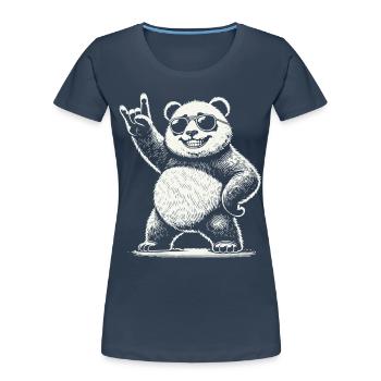 Heavy Metal Music Panda With Sunglasses - Women's Premium Organic T-Shirt - navy - Front - Mia (176cm)