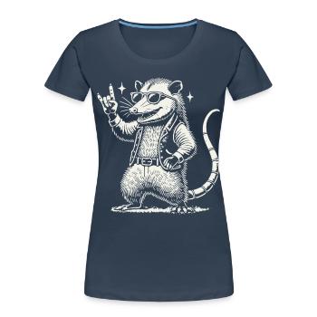 Drôle de concert de musique rock Possum style rétro - T-shirt bio Premium Femme - bleu marine - Devant - Mia (176cm)