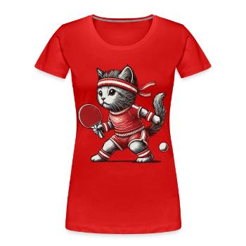 Niedliche Katze Tischtennis Retro Vintage Style - Frauen Premium Bio T-Shirt -  - Vorne - Mia (176cm)
