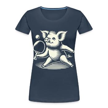 Funny cute pig playing table tennis - Women's Premium Organic T-Shirt - navy - Front - Mia (176cm)