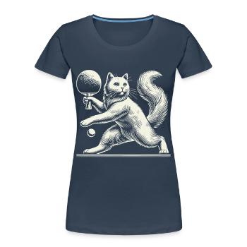 Cute cat playing table tennis with charm - Women's Premium Organic T-Shirt - navy - Front - Mia (176cm)