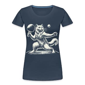 Cute cat playing table tennis - Women's Premium Organic T-Shirt - navy - Front - Mia (176cm)