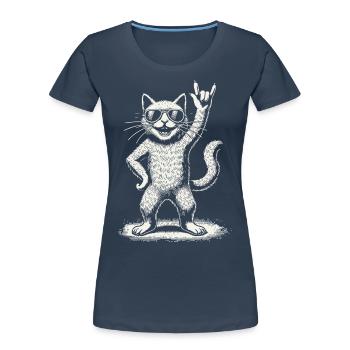 Rock Music Funny Cat Heavy Metal Concert - Women's Premium Organic T-Shirt - navy - Front - Mia (176cm)