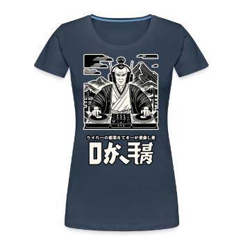 DJ Samouraï Streetwear Musique Rétro Design Vibes - T-shirt bio Premium Femme - bleu marine - Devant - Mia (176cm)