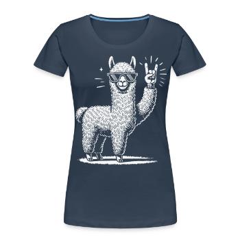 Rock Musik Lustige Heavy Metal Lama Konzert Design - Frauen Premium Bio T-Shirt - Navy - Vorne - Mia (176cm)