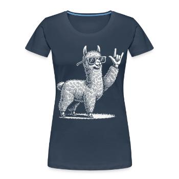 Rock Music Llama Festival Concert Design - Women's Premium Organic T-Shirt - navy - Front - Mia (176cm)