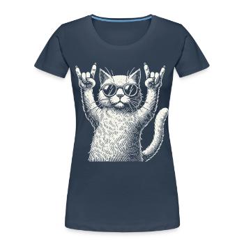 Conception du festival de concert de chat de musique rock - T-shirt bio Premium Femme - bleu marine - Devant - Mia (176cm)