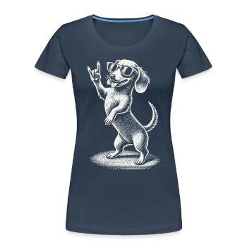 Lustige Heavy Metal Hund Festival Retro Dackel - Frauen Premium Bio T-Shirt - Navy - Vorne - Mia (176cm)