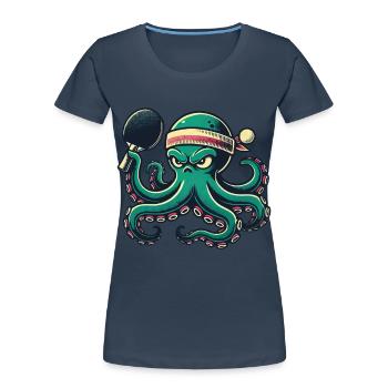 Funny Table Tennis Octopus Cartoon With Racket - Women's Premium Organic T-Shirt - navy - Front - Mia (176cm)