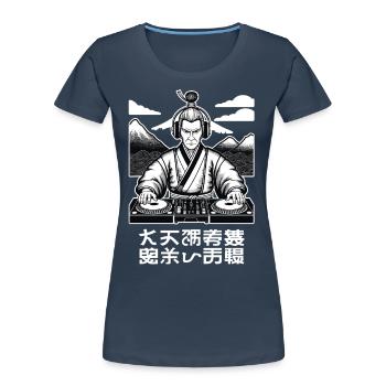 DJ Samurai Musik Retro Streetwear Ukiyo-e - Frauen Premium Bio T-Shirt - Navy - Vorne - Mia (176cm)