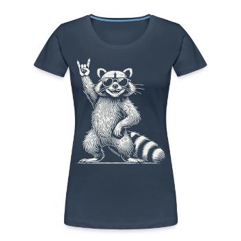 Funny Raccoon Rock Music Retro Festival Vibe - Women's Premium Organic T-Shirt - navy - Front - Mia (176cm)