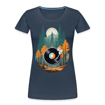 Vintage Plattenspieler Musik Retro Streetwear - Frauen Premium Bio T-Shirt - Navy - Vorne - Mia (176cm)