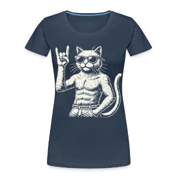 Drôle de musique rock Cat Heavy Metal Festival - T-shirt bio Premium Femme - bleu marine - Devant - Mia (176cm)