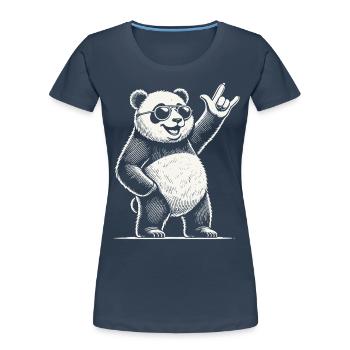 Panda de musique rock rétro avec un geste cool - T-shirt bio Premium Femme - bleu marine - Devant - Mia (176cm)