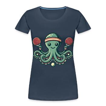 Dessin animé drôle de pieuvre de tennis de table pour les fans de sport - T-shirt bio Premium Femme - bleu marine - Devant - Mia (176cm)