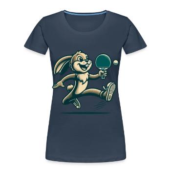 Lapin de tennis de table de dessin animé rétro - T-shirt bio Premium Femme - bleu marine - Devant - Mia (176cm)