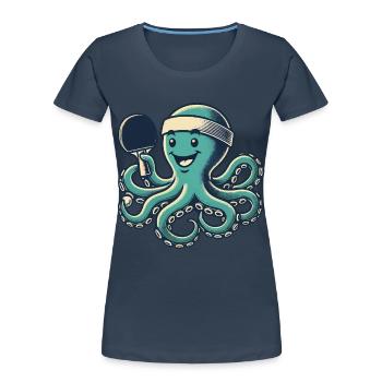 Tennis de table pieuvre dessin animé drôle rétro - T-shirt bio Premium Femme - bleu marine - Devant - Mia (176cm)