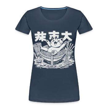 Kawaii Chats Ramen Nouilles Streetwear Japonais - T-shirt bio Premium Femme - bleu marine - Devant - Mia (176cm)