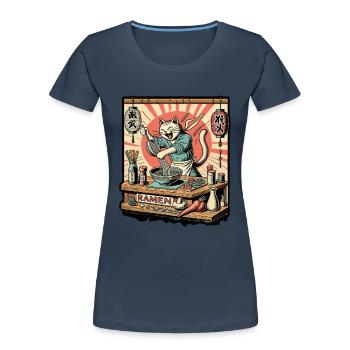 Lustige Katzen Ramen Nudeln Retro Kawaii - Frauen Premium Bio T-Shirt - Navy - Vorne - Mia (176cm)