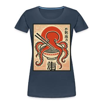 Oktopus Retro Japan Stil Ukiyo-E Ramen Nudeln - Frauen Premium Bio T-Shirt - Navy - Vorne - Mia (176cm)