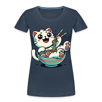 Kawaii Ramen Cat Streetwear Japanese Noodles - Women's Premium Organic T-Shirt - navy - Front - Mia (176cm)