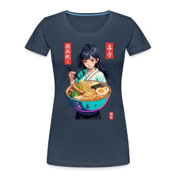 Ramen Ukiyo-E Japanisches Retro Streetwear Kawaii - Frauen Premium Bio T-Shirt - Navy - Vorne - Mia (176cm)