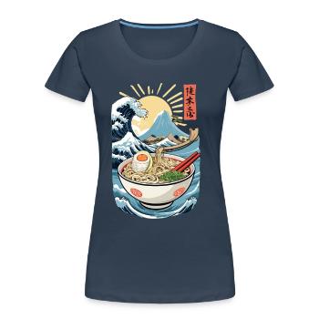 Ramen Noodles Ukiyo-E Japanese Retro Streetwear - Women's Premium Organic T-Shirt - navy - Front - Mia (176cm)